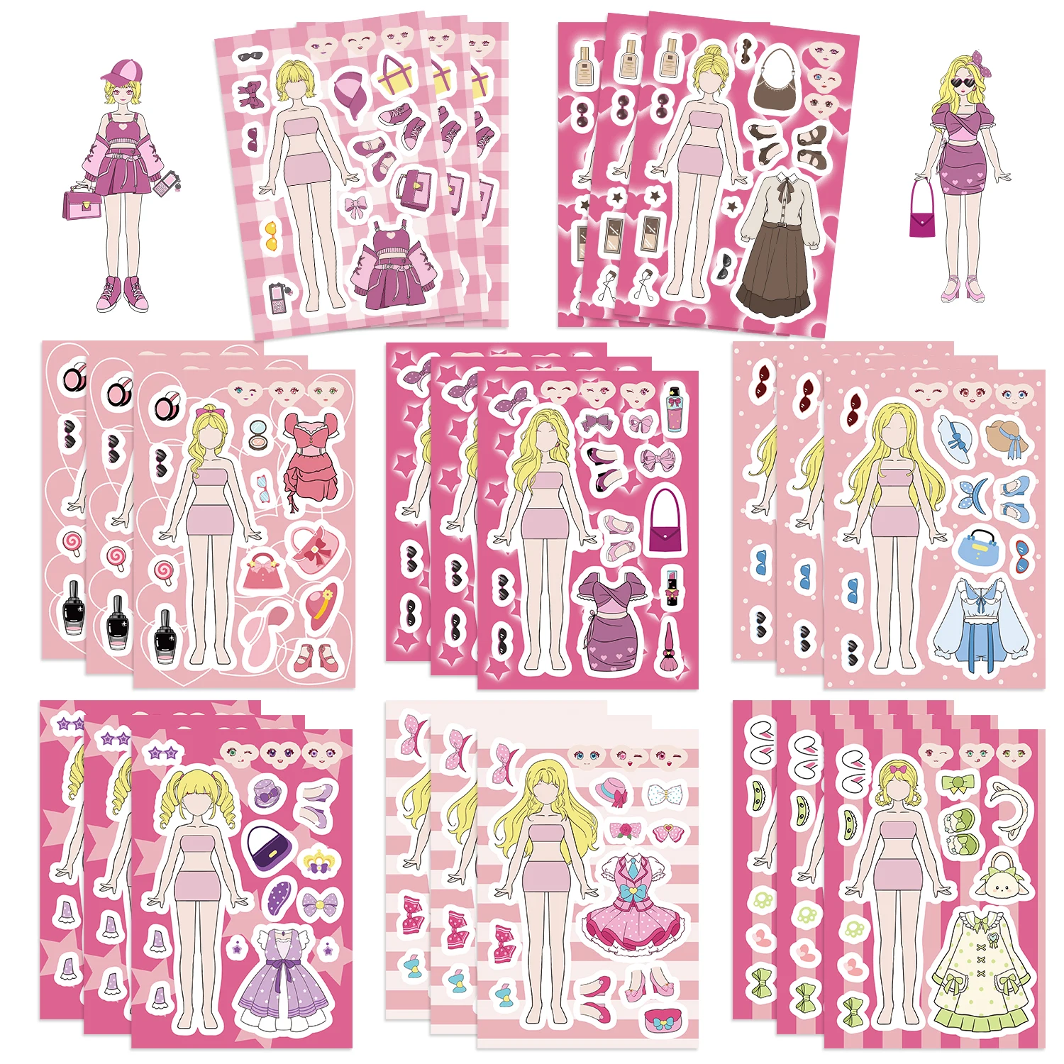 8/16/24Pcs Girl's Wardrobe DIY Puzzle Cartoon Dress Up Show Sticker Skate Guitar Fridge Laptop Scrapbook Girl Toy Girl Sticker