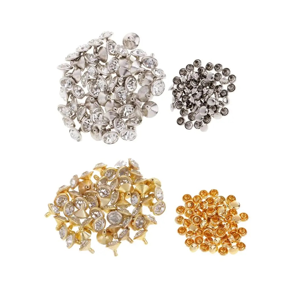 Rhinestone Rivets for Clothes 7mm Metal Studs Buttons Decorative Rivet Kit for DIY Leathercrafts Jeans Bags Hats Bracelets