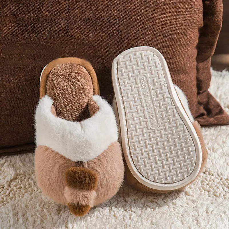 Baywell Kids Slipper For Boys Girls Indoor Shoes Baby Cute Fur Raccoon Tail Warm Winter Cotton Shoes Non-slip Slippers