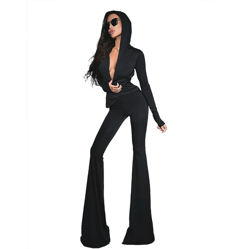 

2024 Autumn Winter New Women's Clothing Temperament Imperial Style Hooded V-Neck Pleated Top Slim Fit And Slimming Pants Set