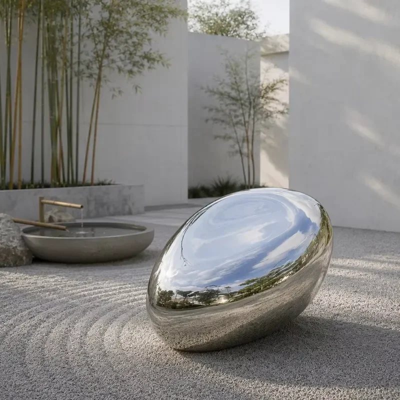 New Design Stainless Steel Bean Stone Sculpture Mirror Seat Table Chair Garden Park Plaza Mall Hotel Decor Custom Size Color