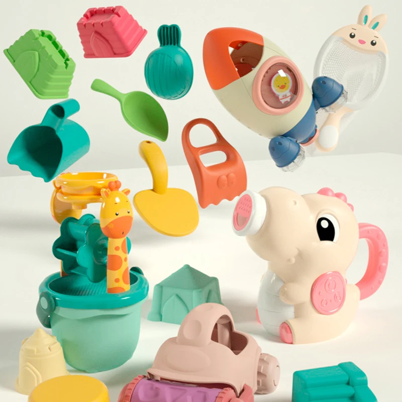 Jouets de plage d'été pour enfants, râteau à outils pour enfants, jeu de plein air, ensemble d'outils de château de sable, gicleurs de bain à pelle, cadeaux de jouets pour bébé, E27