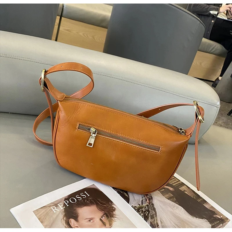 Dumpling bag women\'s bag leather armpit bag 2024 new fashion cowhide crossbody bag large capacity commuter shoulder bag