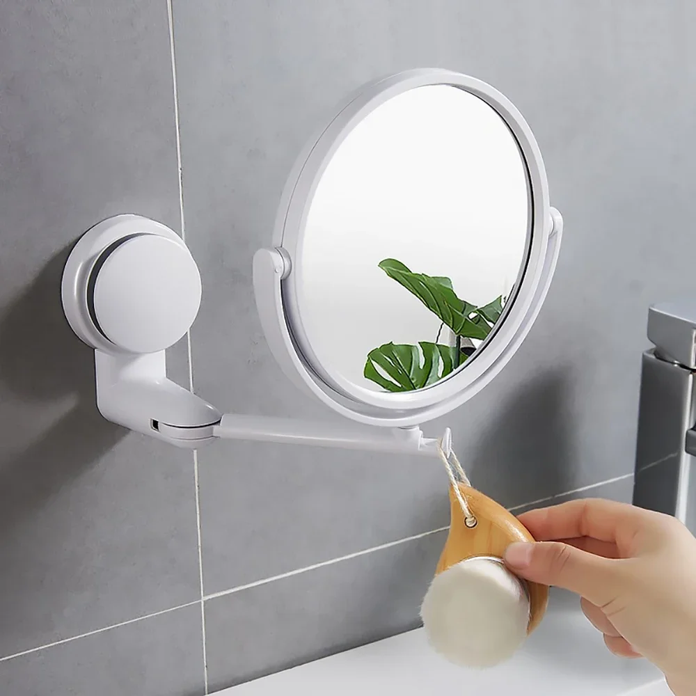 Wall Mounted Foldable Extending Arm Bathroom Mirror with Swivel Suction Double Sided for Cosmetic Makeup No Drill Required