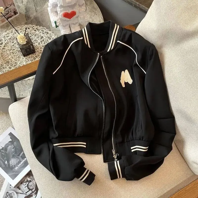 Amerikaans retro honkbaljack 2025, herfst nieuw ontwerp, trendy losse, veelzijdige dames open vest, korte bovenkleding