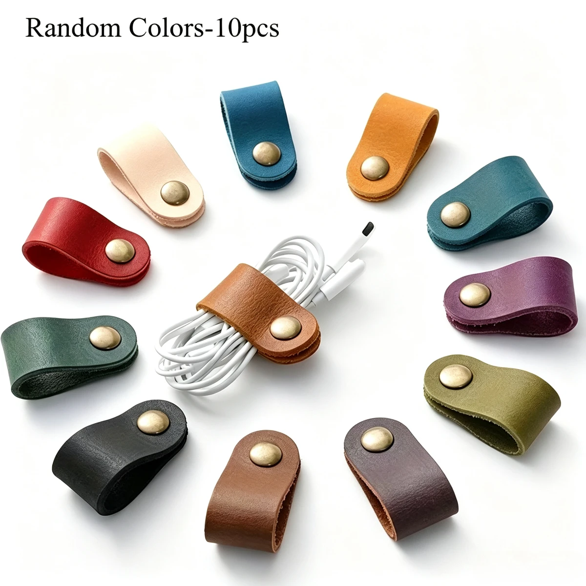 10 Pcs Faux Leather Cable Ties, Data Cable & Earphone Cable Organizer, Battery-Free Cord Management
