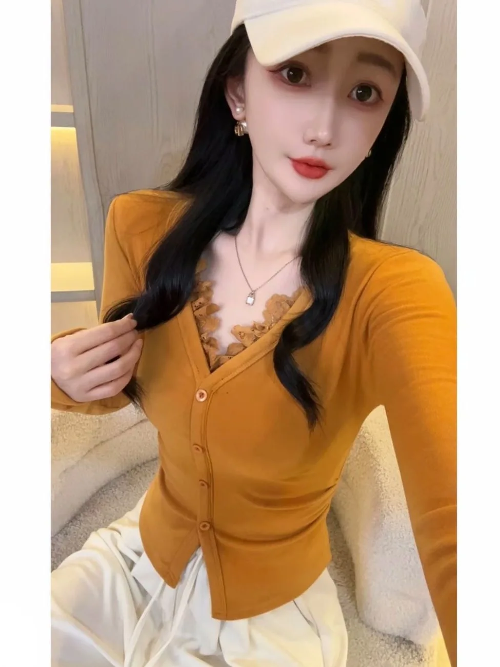 

Женская блузка с кружевными вставками и длинными рукавами, модная, осенняя новинка, приталенная, универсальная, качественная