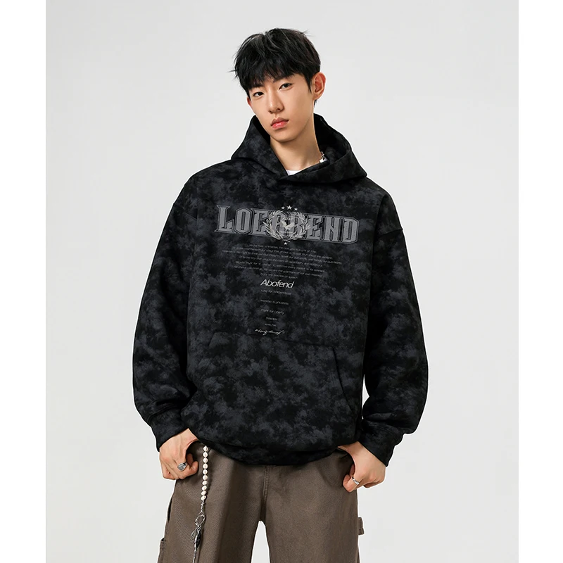 

【Mirrordust】Ретро-американский уличный тяжелый замшевый топ с капюшоном и принтом тай-дай, теплый повседневный топ для мужчин и женщин