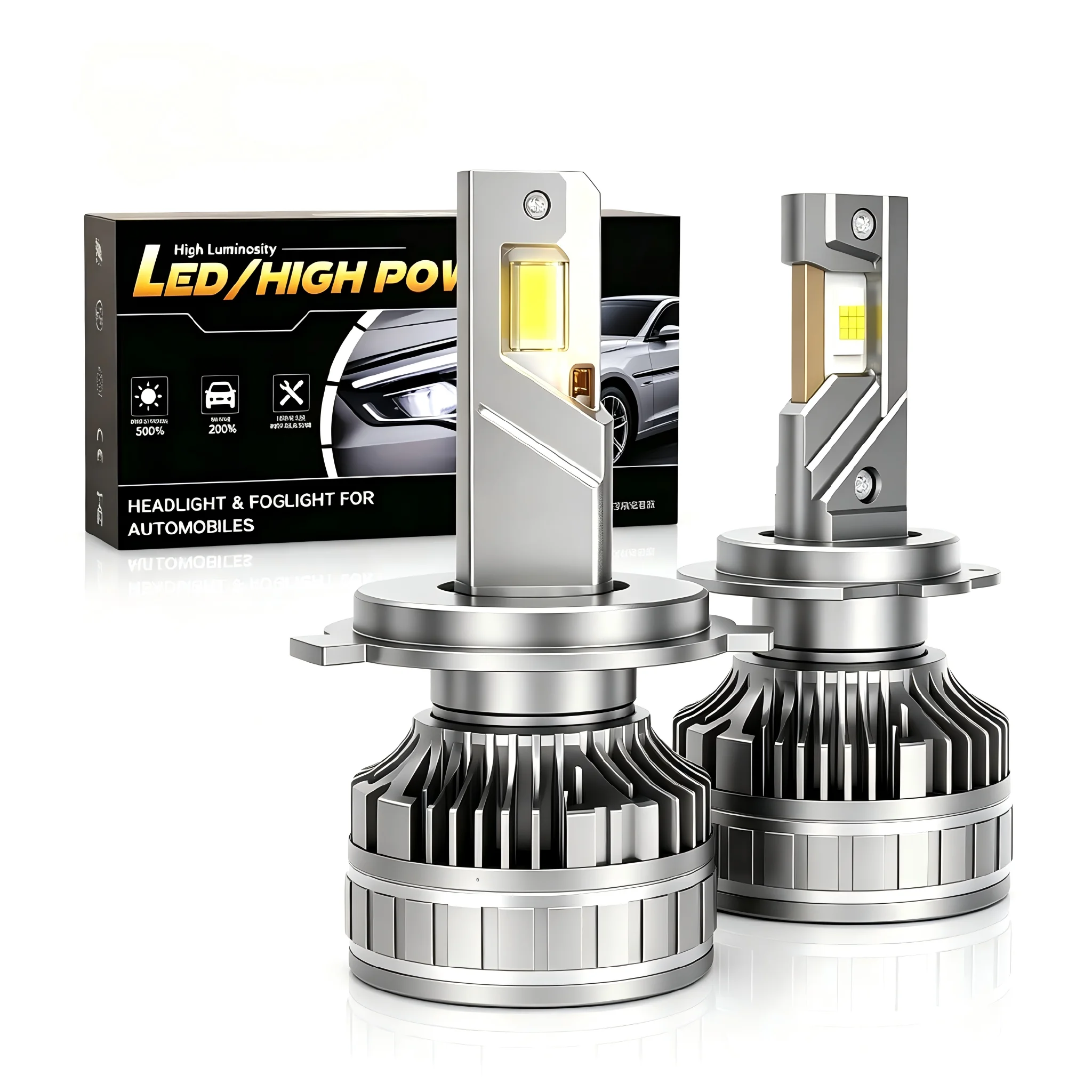 2Pcs FT-HL-05 LED Headlight Bulbs 130W 18000LM 6500K 5 Copper Tubes IP67 9-36V Plug&Play H1 H3 H7 H11 9005 9006