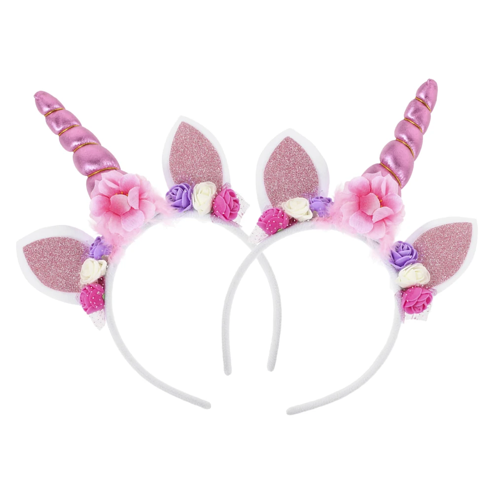 

2pcs Unicorn Headband For Girls Cute Hair Band Comfortable Lightweight Gauze Party Cosplay Birthday Animal Horn Floral Hair Hoop