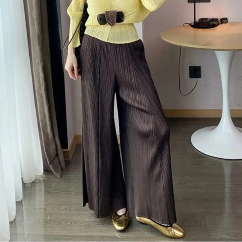  Pleated Wide-Leg Pants 2026 Summer New Loose Draped Nine-Point Flared Pants Irregular Plus Size Stretch Trousers Clothing