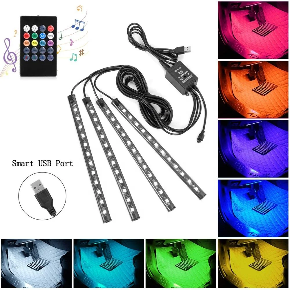 Car Atmospheric Foot Neon Light Emitting Diode App/Remote Control/Voice Automotive RGB 12 Light Emitting