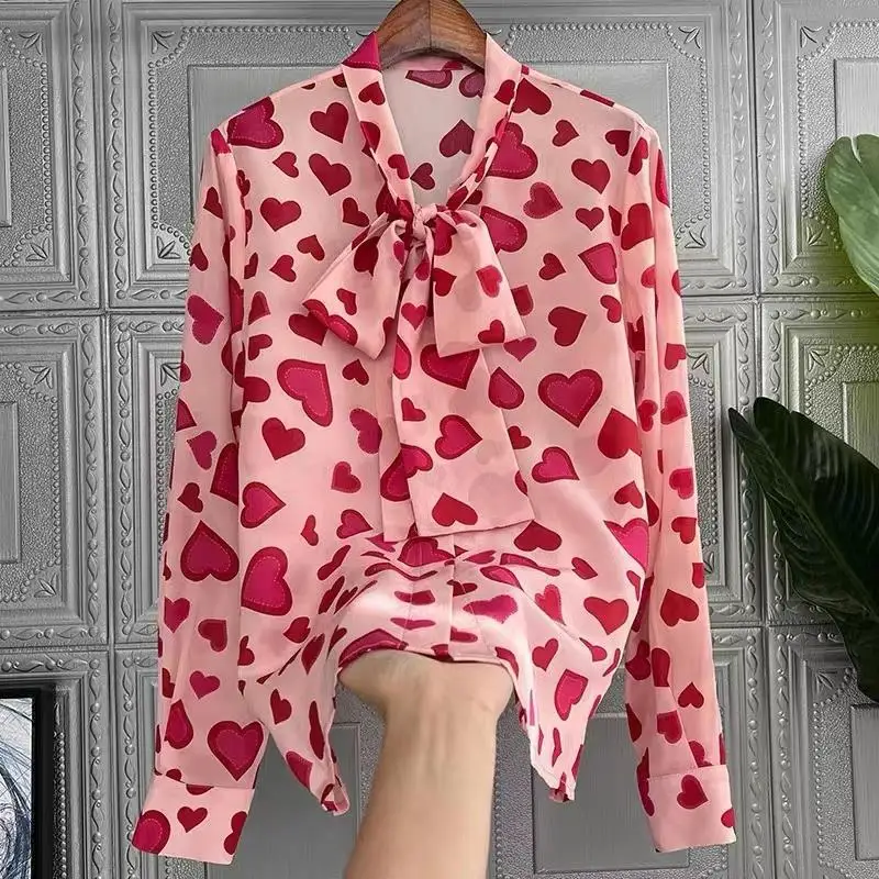

Woman Print Top Tie Long Sleeve Shirt Womens Tops Camisas De Mujer