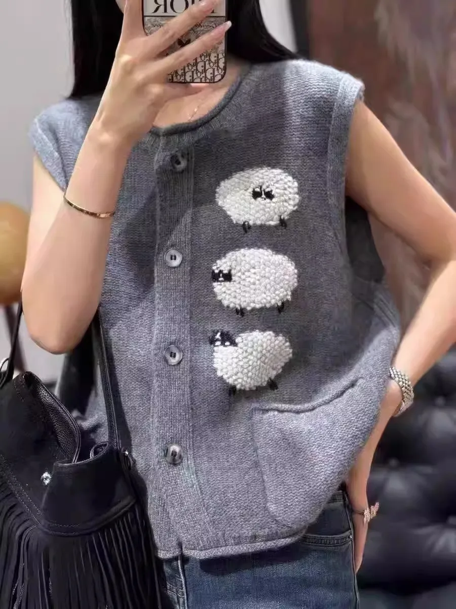 

Осенний новый вязаный жилет из 00% австралийской шерсти, женский круглый многослойный жилет Ne Svel, топ