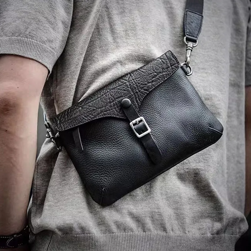 AETOO Original men's commuting single-shoulder crossbody bag, portable mobile phone small crossbody bag, retro bison leather mes