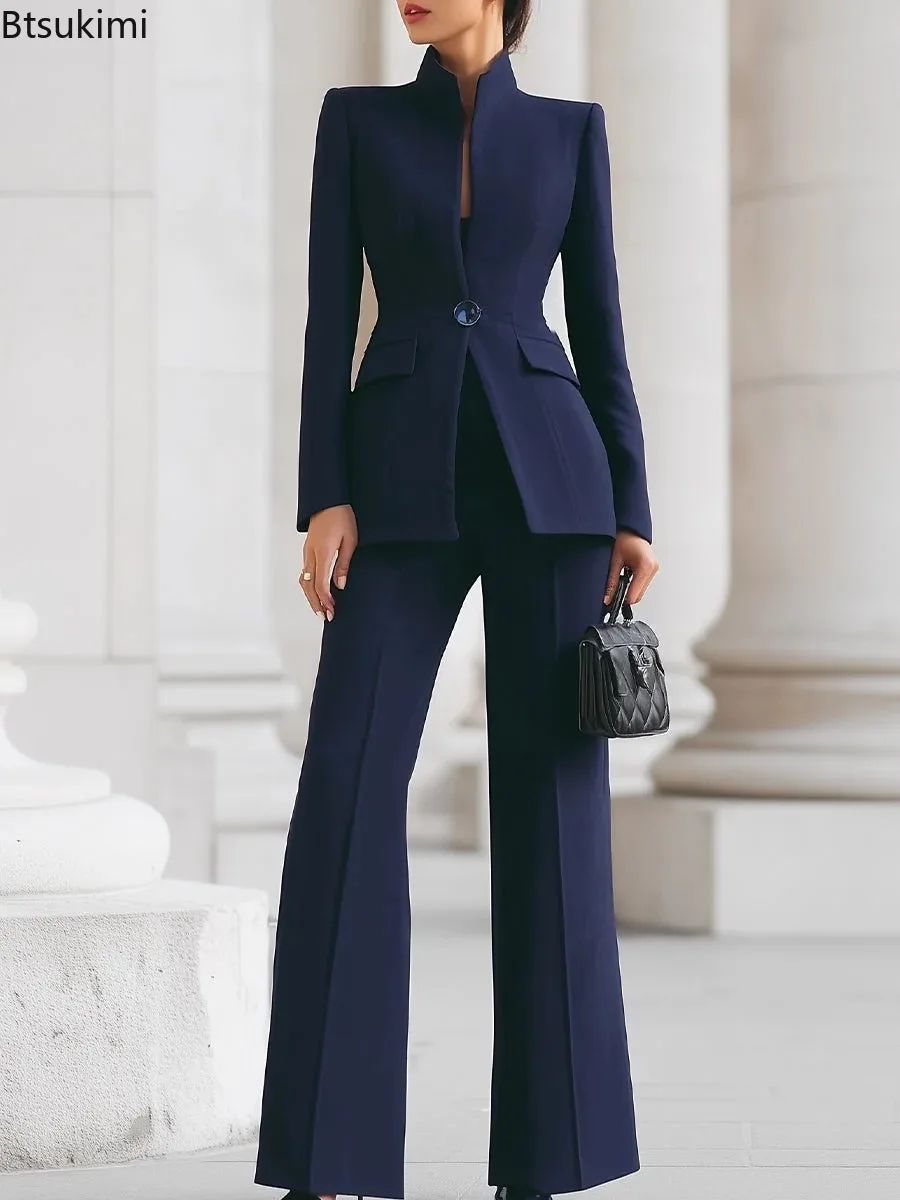 Elegant Long Sleeved Blazer+Pants Suit Autumn Simple Solid Color Commuting Outfit Women's Temperament Slim Fit Professional Set