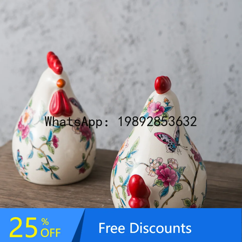 

FZ American Retro Ceramic Painted Rooster Craft Living Room Entrance TV Cabinet Home Ceramic