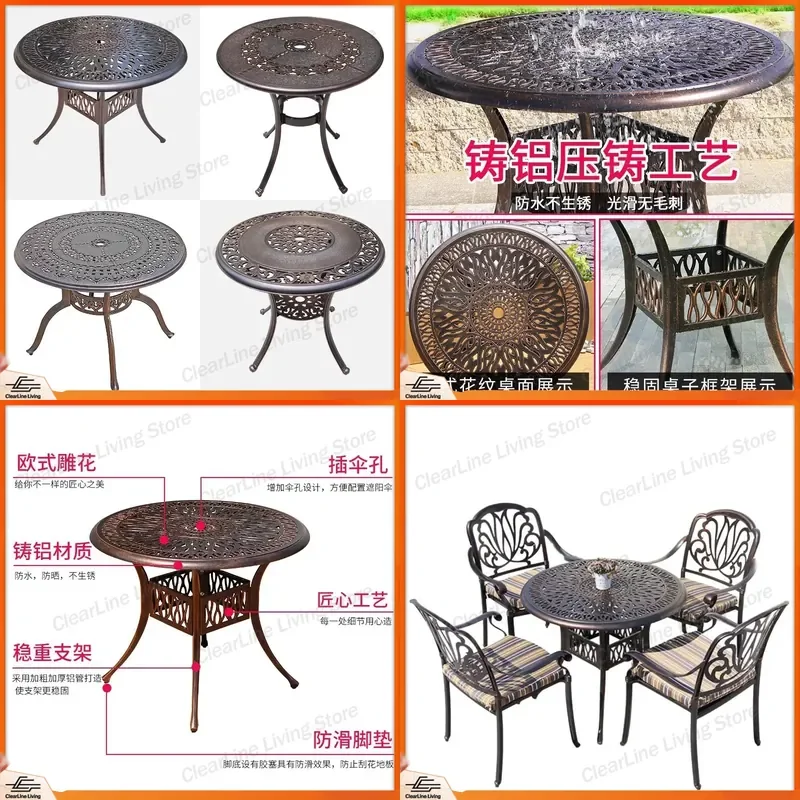 Cast Aluminum Outdoor Table and Chair Set Small Round Coffee Table for Garden Courtyard Balcony Patio Leisure Furniture Batch