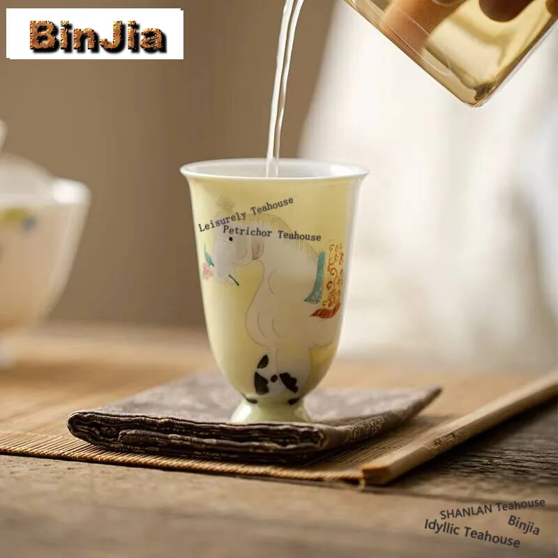 90ml Hand-painted Horse Flower Ceramic Teacup Handmade Thin Body Porcelain Master Cup Japanese Smell Fragrant Cup Kung Fu Teaset