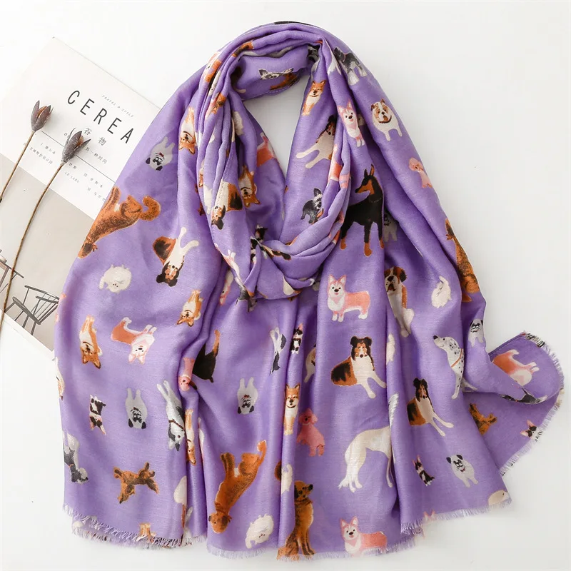 Women Lovely Cute Animal Dachsund Dog Pattern Viscose Shawls And Wraps Snood Pashmina Stole Bufandas Muslim Hijab Sjaal 180*85Cm