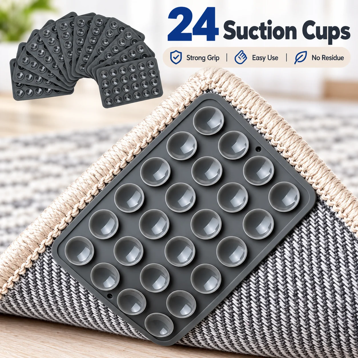 4/8PCS Rug Grippers Anti Slip Carpet Pads 24 Suction Cups Non Slip Corner Holders for Rugs on Hard Smooth Floors
