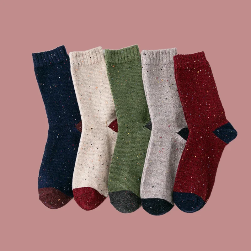 

5/10 Pairs High Quality Autumn And Winter Women's Mid-tube Warm Socks Japanese Style Dot Yarn Color Matching Retro Wool Socks