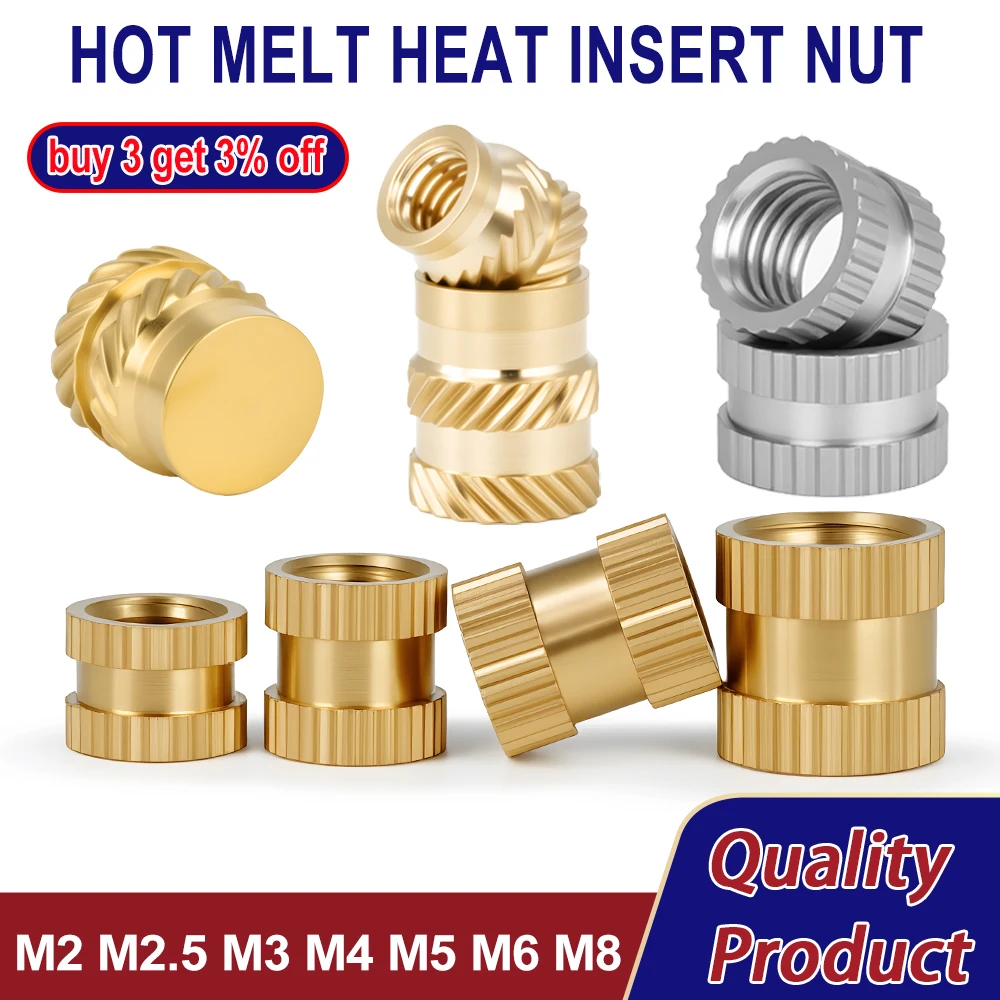 Brass Heat Insert Nut Hot Melt Knurled Threaded Inserts M2 M2.5 M3 M4 M5 M6 M8 304 Stainless Steel Thermal 3d Printer DIY Nuts