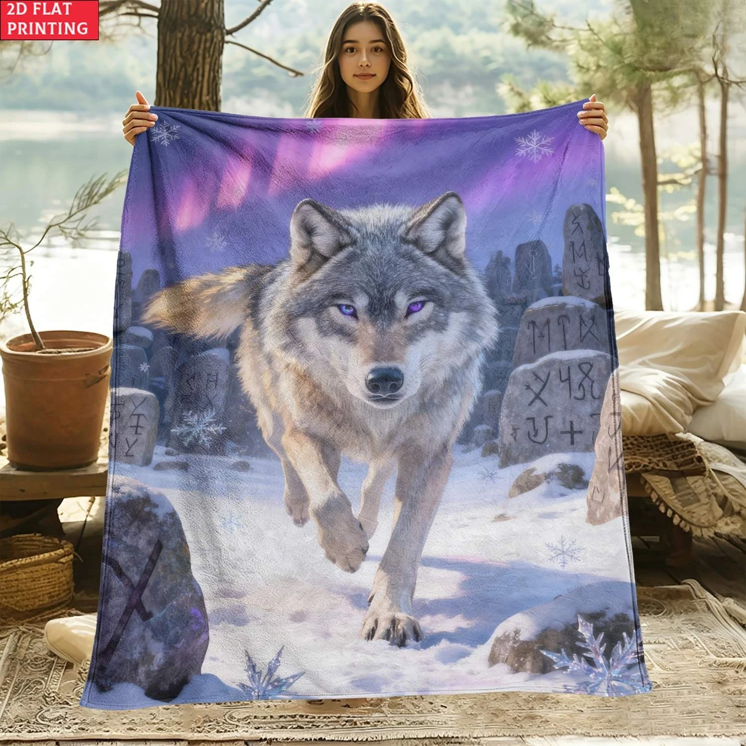 Lone Wolf Blanket Full Moon Reflection Flannel Fleece Throw Blankets Cozy Luxury Sofa Bedspread Aesthetic Room Bedding Decor