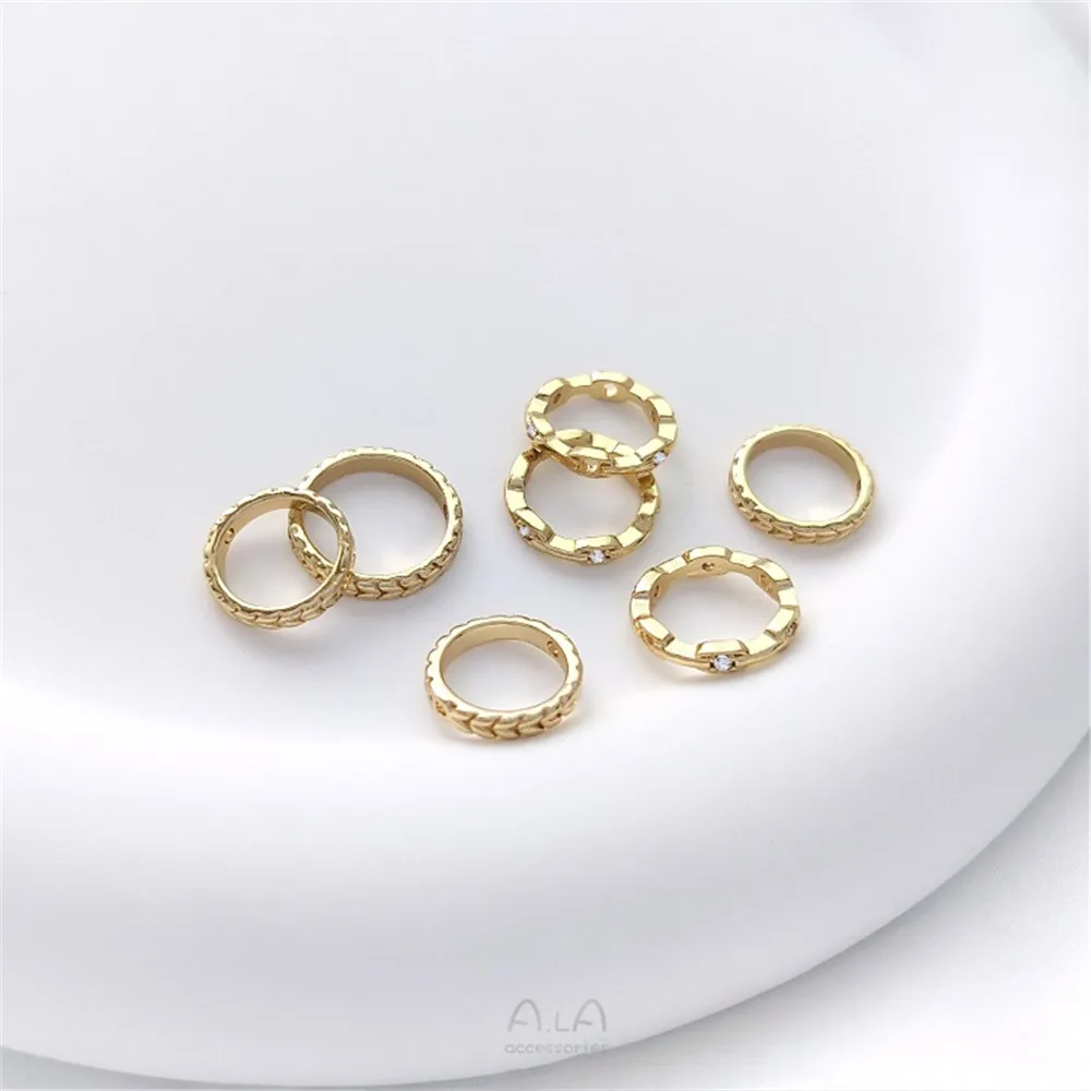 

14K Gold-plated Zirconium Bead Ring Leaves Ear Set Bead Ring Handmade Diy String Pearl Bracelet Jewelry Accessories K041
