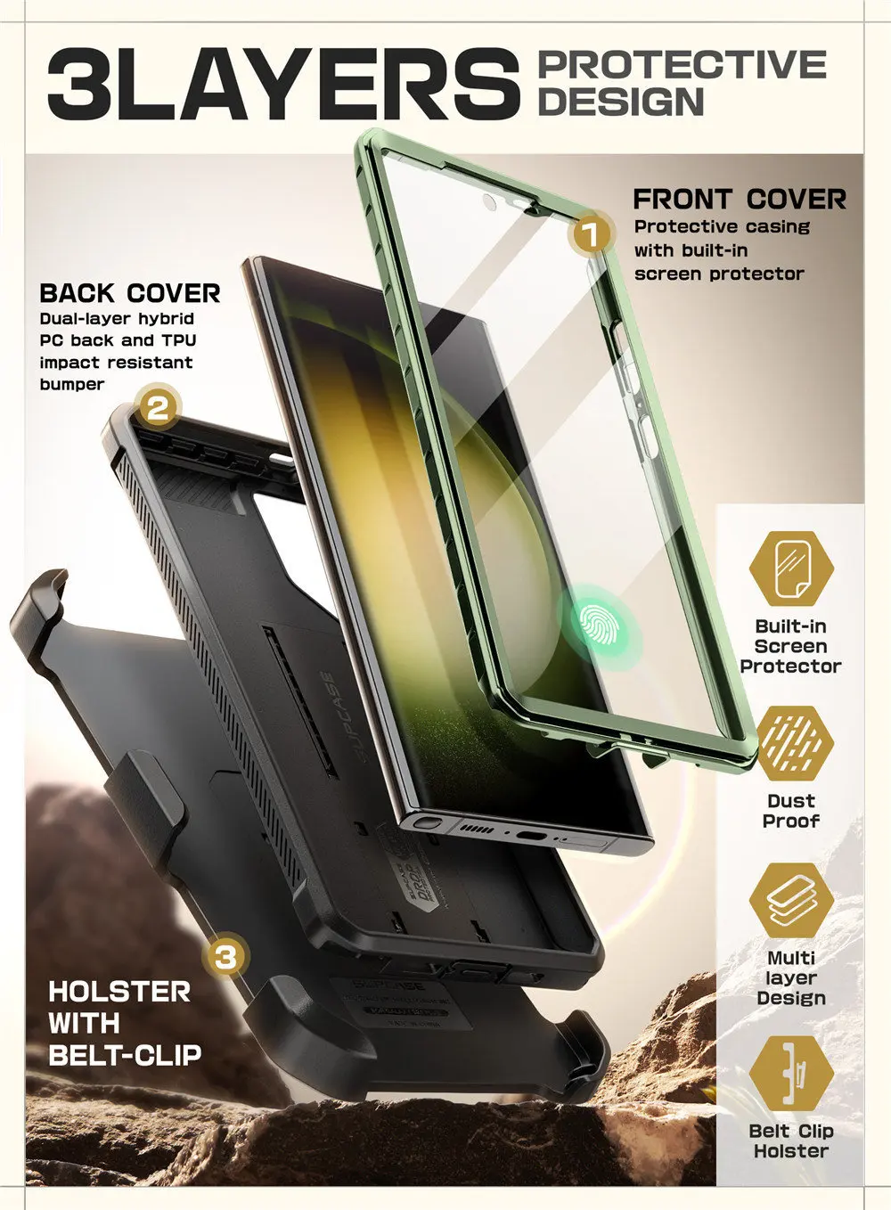 SUPCASE For Samsung Galaxy S24 Ultra Case UB Pro Full-Body Dual Layer Rugged Belt-Clip Phone Case with Built-in Screen Protector