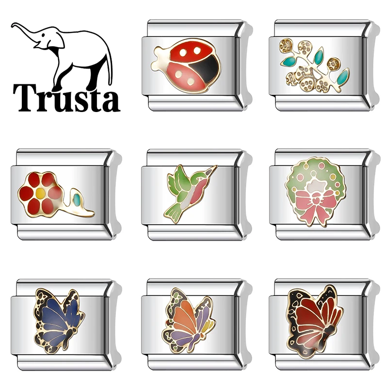 Trusta 2024 Butterfly Bee Bird Beetle Charm Italian Links 9mm Bracelet Stainless Steel for Girls Birthday Gift DIY Jewelry N300