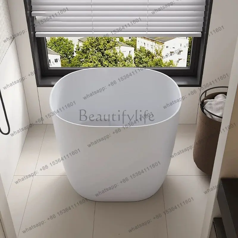 

Artificial stone bathtub household round integrated deep bubble sitting oval bathtub