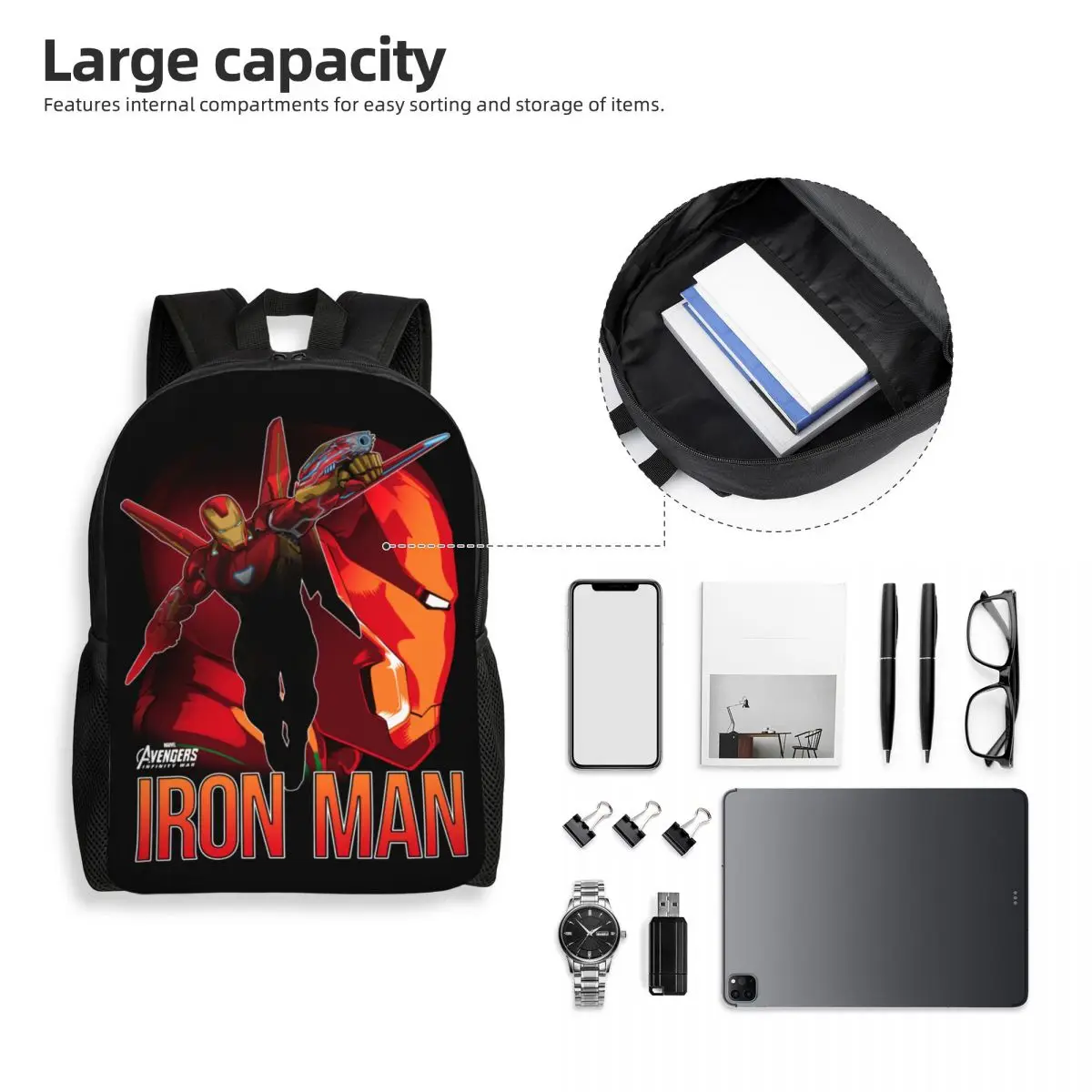 Custom Iron Man Profiel Rugzak Voor Mannen Vrouwen Waterdicht College Schooltas Afdrukken Boekentas