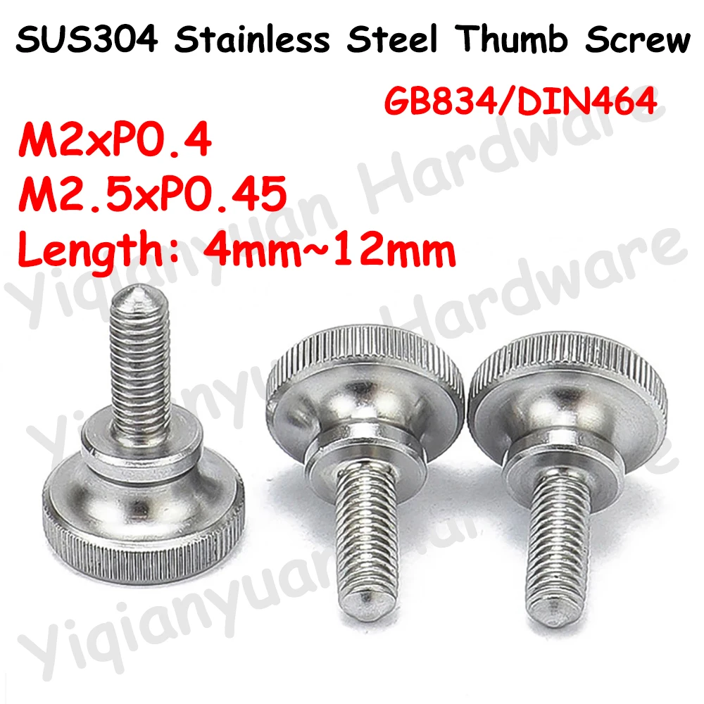 

10Pcs M2 M2.5 GB834 DIN464 SUS304 Stainless Steel Hatching Knurled Thumb Screw Flat Head Curtain Wall Glass Hand Tighten Bolts