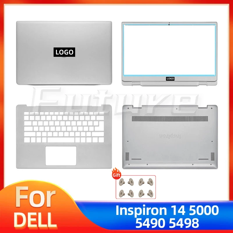 para dell inspiron 14 5490 5498 lcd tampa traseira moldura frontal palmrest bottom case c4vgp 0r0vh6 0x98gc prata novo 01