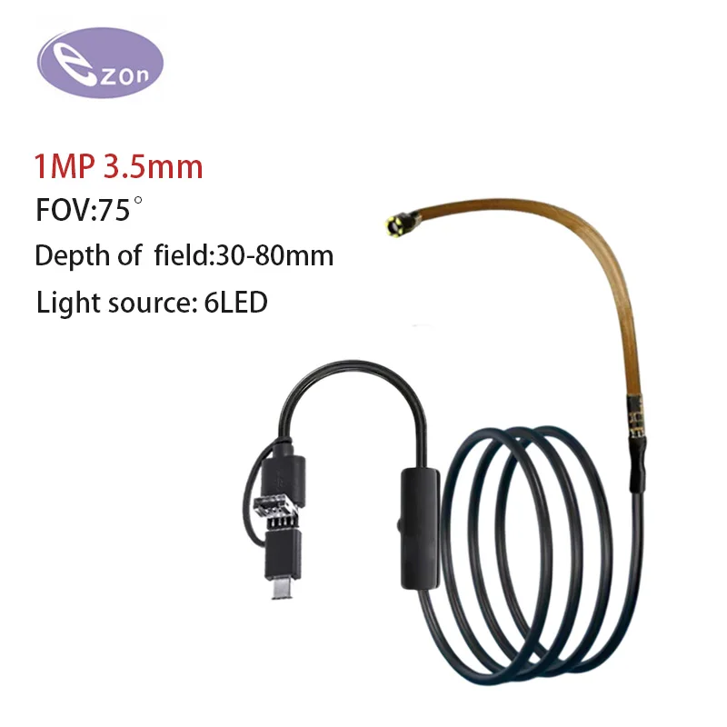 

1 МП 3,5 мм FOV 75 ° Электронный эндоскоп для проверки трубопровода 1,5 м USB Type-C Android 3-в-1 эндоскопическая камера со змеиным шнуром