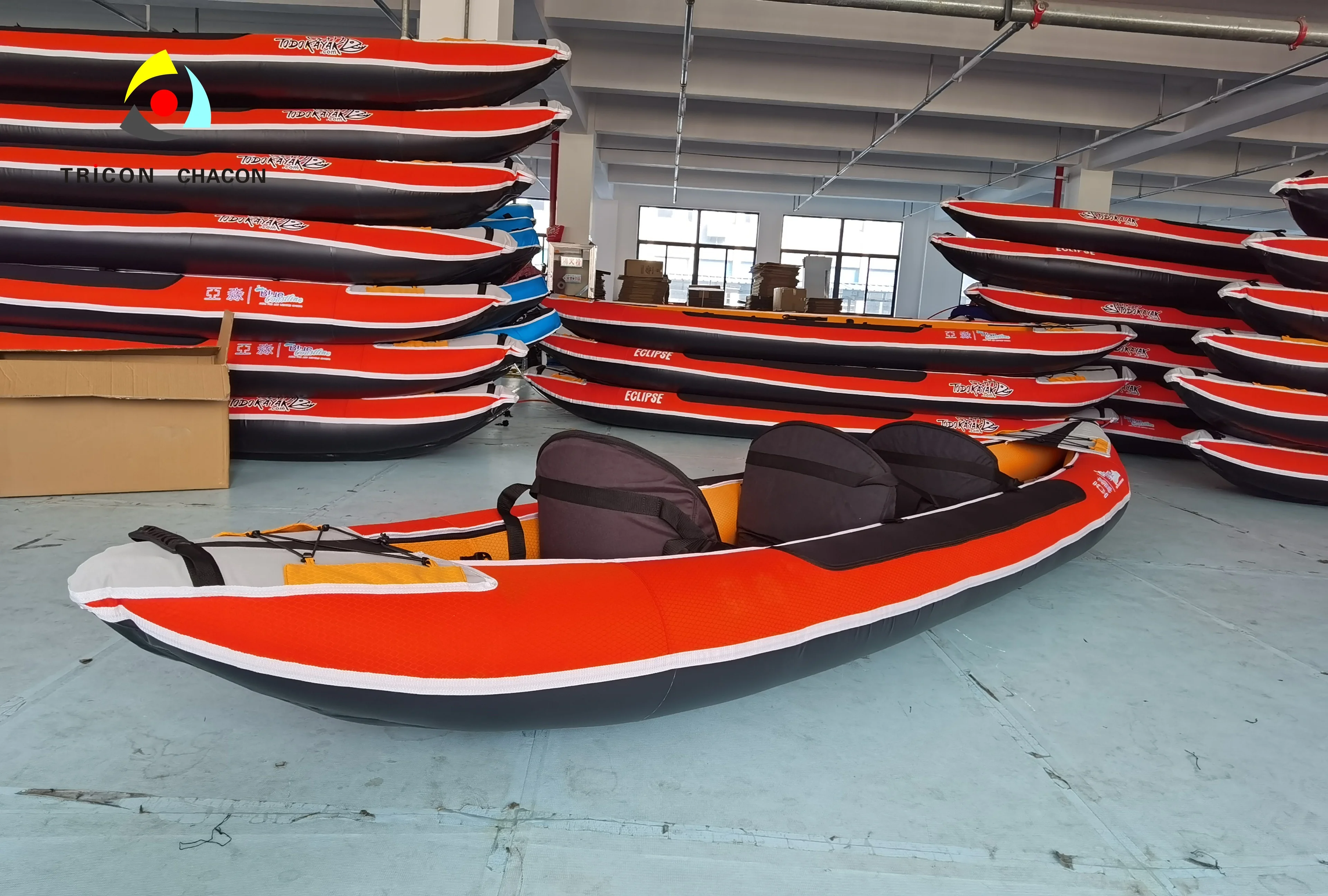 Kayak gonfiabile con sedile doppio, barche a remi, kayak in canoa tandem con punto di caduta