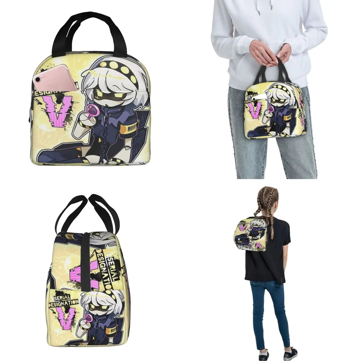 Anime Murder Drones V Borse per il pranzo isolate Borsa termica Contenitore per pasti Cartone animato Borsa per il pranzo ad alta capacità Borsa per alimenti College