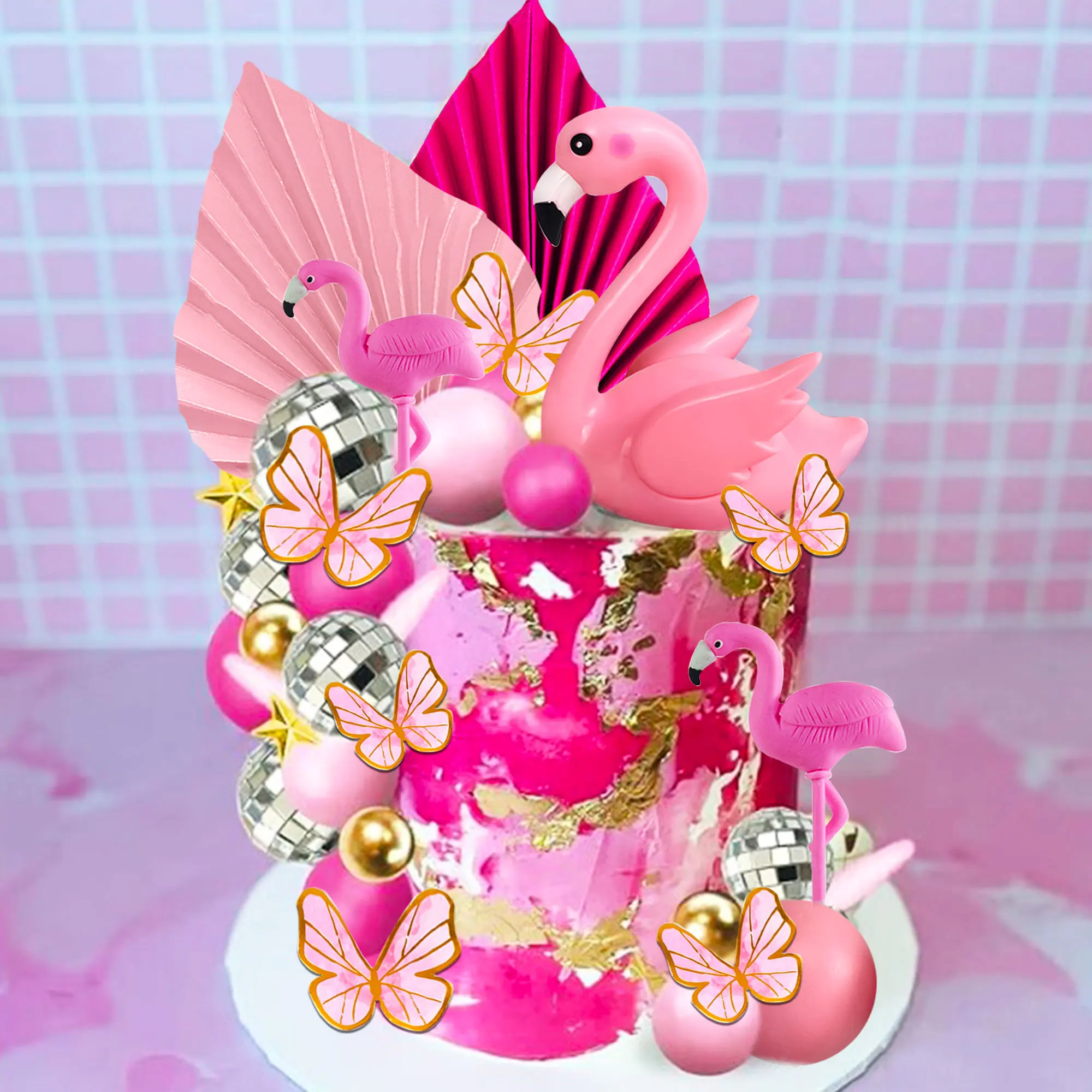 LaVenty Tropische Kuchendekorationen, Flamingo-Kuchenaufsatz, Luau-Kuchendekorationen, hawaiianischer Tortenaufsatz, Strand-Kuchenaufsatz, Dekorationen – Detail 4