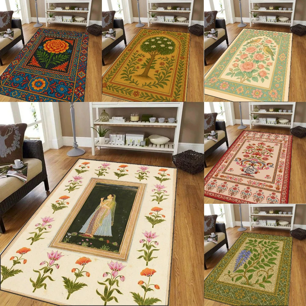 Retro Elegance Floral Mat Vintage French Inspired Pattern Washable Non Slip Carpet for Bedroom Living Room Floor Rug Decor