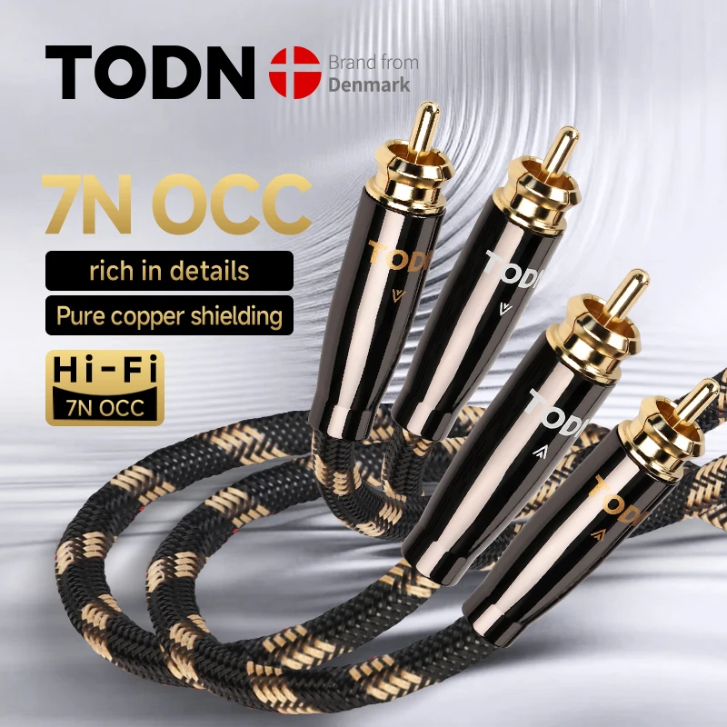 Image of TODN Hochwertige 7N OCC 2RCA-zu-2RCA-Steckerkabel mit vergoldeten Steckern für Verstärker, DAC, Auto-Mixer.