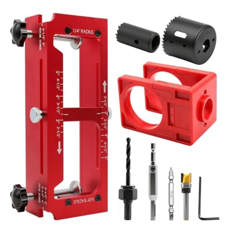 

Door Hinge Jig and Door Lock Installation Kit, Aluminum Alloy Router Template for Hinge Mortising from 2.5" to 5" and Types of