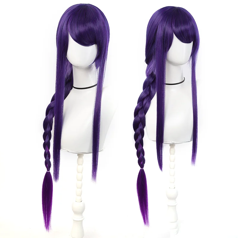 36 Inch Purple Long Braided Cosplay Wigs with Bangs Synthetic Hair High Temperture Fiber Anime Wig for Women