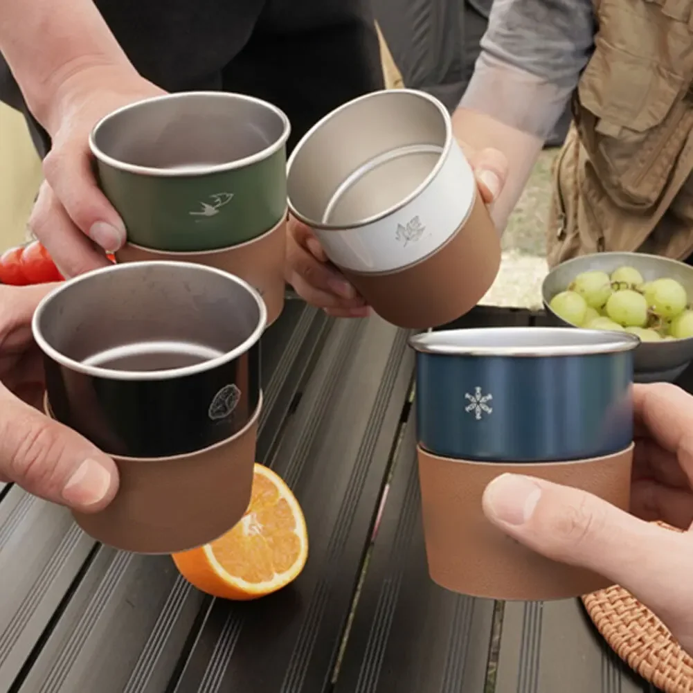 

300ml 4-Piece Outdoor Cup Set - 304 Stainless Steel Step Design Great For Camping & Coffee Drinking