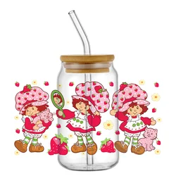 cartoon 3D Strawberry Cute Girl UV DTF Transfer Sticker Waterproof Transfers Decals For 16oz Glass Cup Wrap Stickers