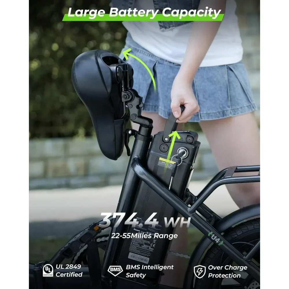 U4-Vélo électrique pliable de 16 pouces, bicyclette à moteur Patricia de 750W avec autonomie PAS de 55 Beauté max et 19MPH, pour adultes