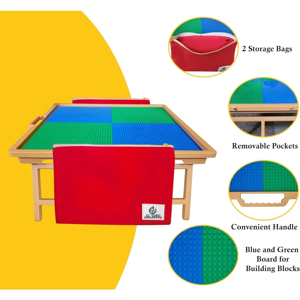 Grande table de nuit de construction pliable pour enfants, faux bois durable, rangement inclus, bureau de jeu portable