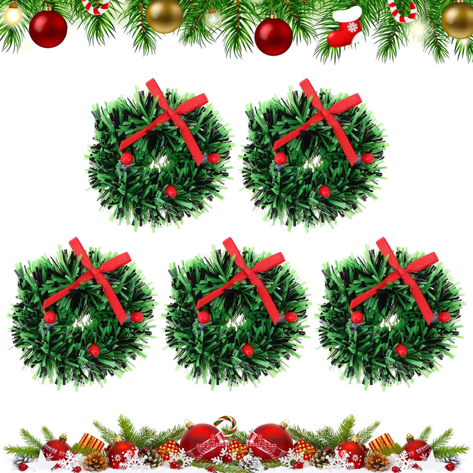 

5Pcs Mini Craft Wreaths Realistic Christmas Wreath for DIY Miniature Gardens Holiday Village Decoration Festive Display Ornament