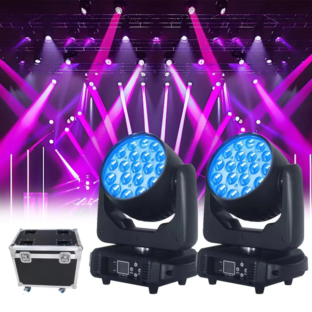 2PCS 19X15W RGBW 4 in1 Moving Head Bee Eye Light Wash Zoom Beam 350W Stage Light with DMX Control for Night Club Party Dj Dicso