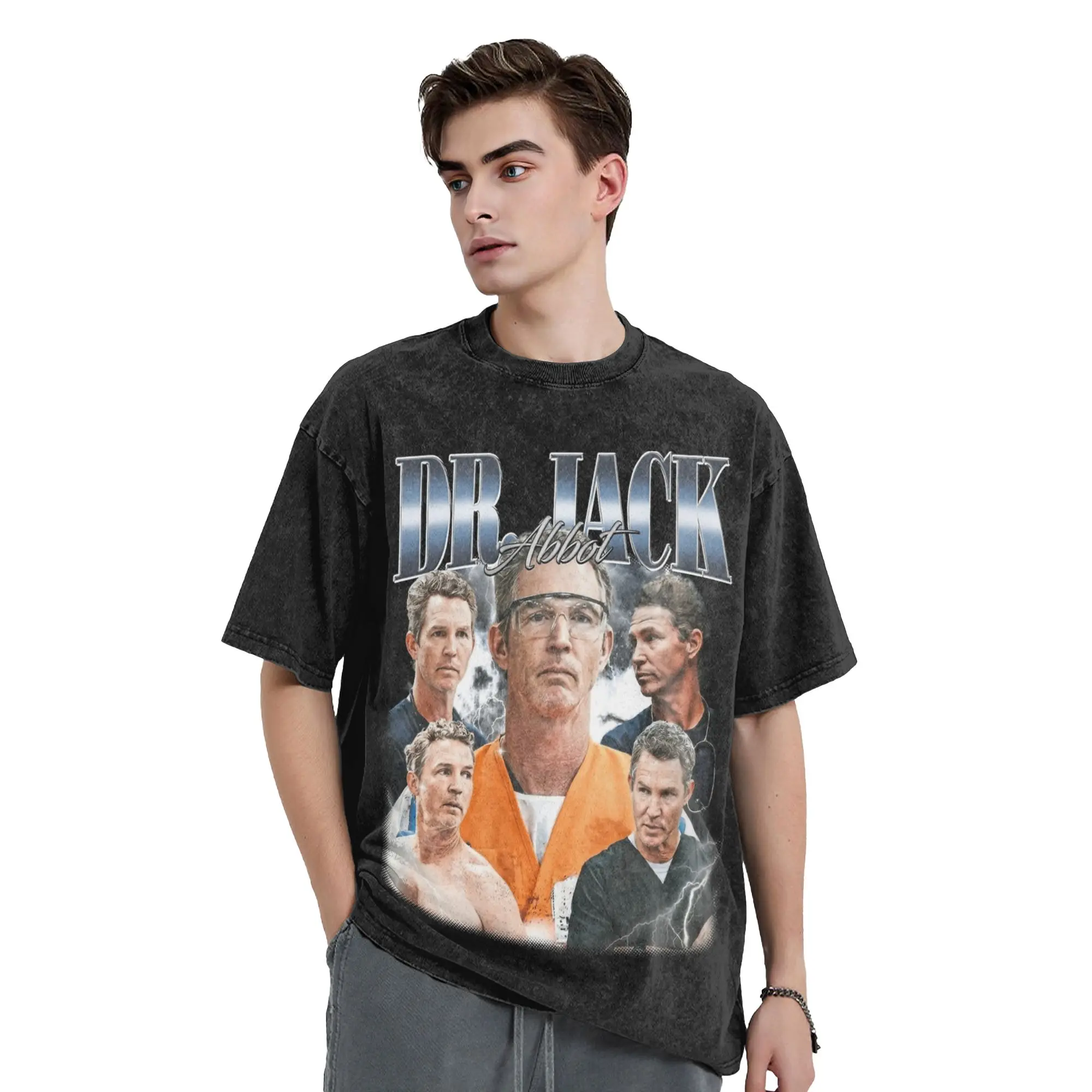 Washed T Shirts Vintage Dr. Jack Abbott The Pitt Tv Show Hip Hop T-Shirt Harajuku Streetwear Cotton Tops Tee Shirt for Men Women